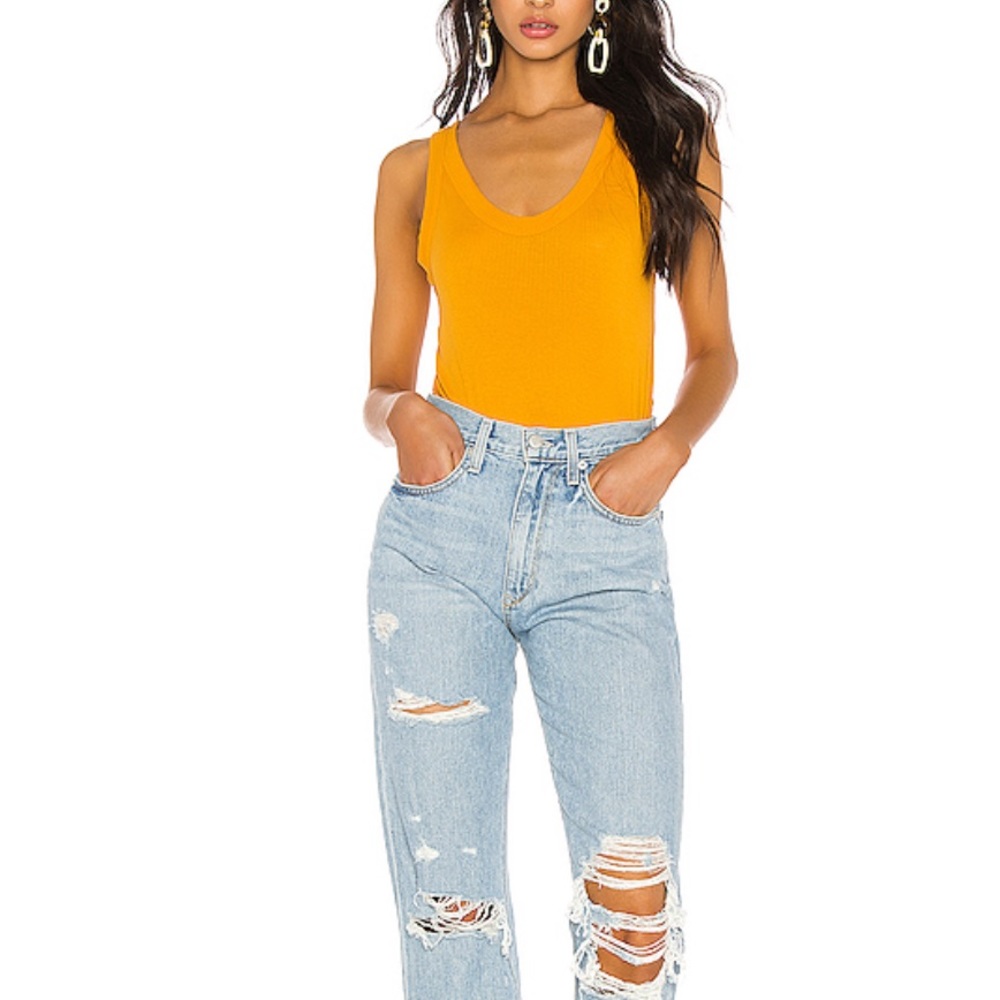 Monrow Rib Tank Women Mustard Relaxed Revolve Top - Picture 4 of 4